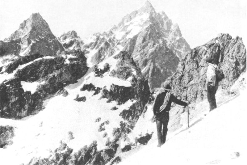 TEEWINOT AND THE GRAND TETON FROM A HIGH MOUNTAIN SLOPE