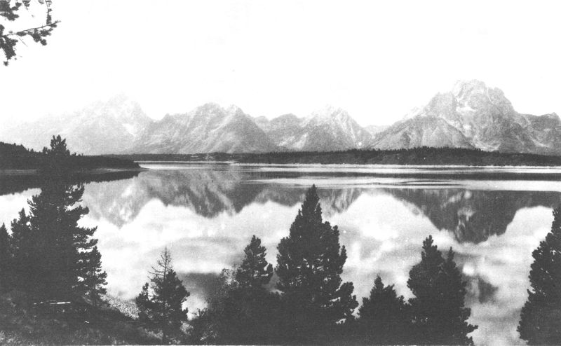 THE TETON RANGE MIRRORED IN JACKSON LAKE

Copyright, Crandall.