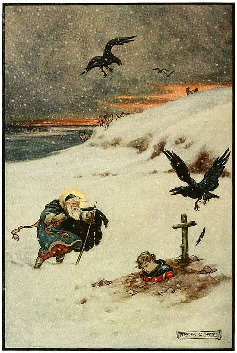 ‘There passed over the boundless white plain an aged saint with flowing beard, ... and eyes which shone with laughter’