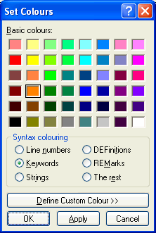 Set Colours dialogue